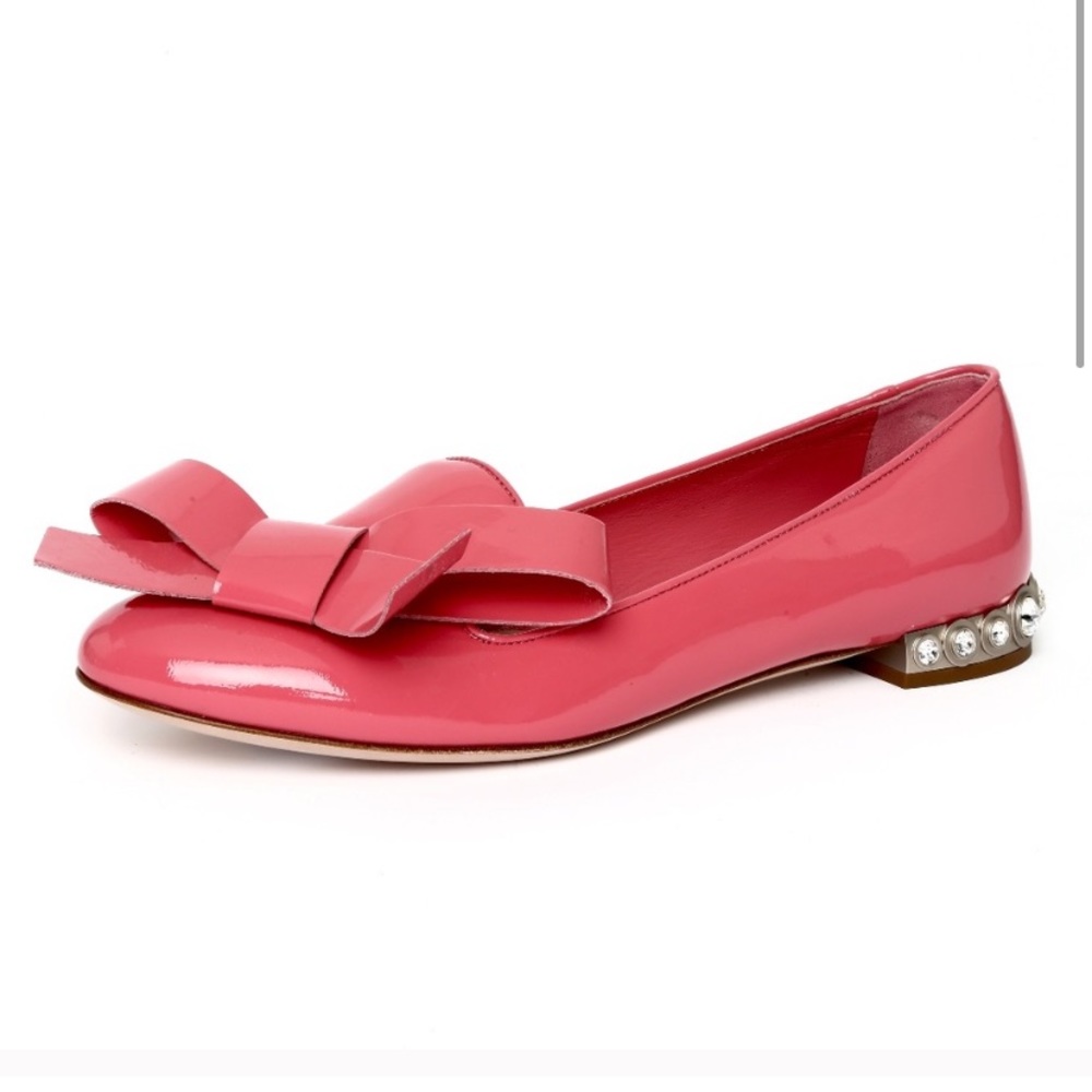 MIU MIU Pink Bow Crystal Flats
